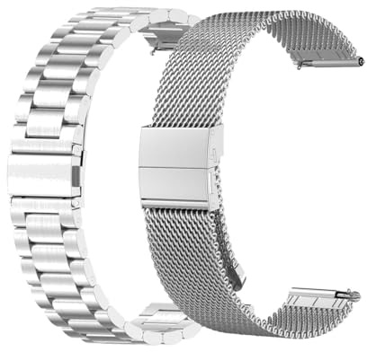 2 Stück Uhrenarmband Kompatibel mit Huawei Watch GT6 41mm Armband Metall,18mm Solide Edelstahl Ersatzarmband Metall Mesh Armbänder für Frauen Männer