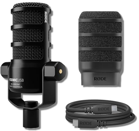 Rode PodMic USB Dynamic Broadcast Microphone with Black WS14 Pop Filter