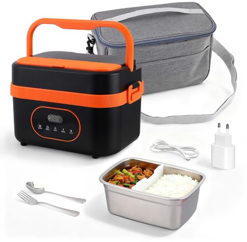 Brolteja Scatola per il pranzo elettrica senza fili per adulti,Scaldavivande Elettrico Portatile,1.5 L Porta Pranzo Riscaldabile con Timer,per viaggi, ufficio, picnic