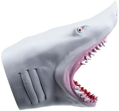 Hai-Puppe, realistische und gruselige Tierhandpuppen mit scharfen Zähnen für Kinder und Erwachsene, weiche Gummi-Tierhandpuppen für Zuhause, Kindergarten, Geschichtenerzählen, Streiche, Grau