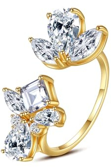 Ayoiow Damenring 375 Gold, Offen Schmetterling Moissanit Verlobungsring 375 Gold, 9K Gelbgold Gold Ringe für Freundin