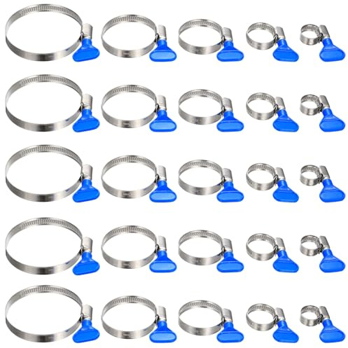 25 Pcs Stainless Steel Hose Clamps Assortment, 10-70mm Adjustable Hose Clips, Adjustable Worm Drive Pipe Clamps with Handles for Dryer Vent Air Duct Pipe Gas Tube Plumbing Automotive