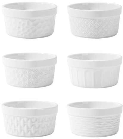 Lot de 6 bols à crème brûlée de 160 ml : 9 × 4,8 cm - Passe au four en céramique - Empilables - Passent au lave-vaisselle - Pour desserts, muffins, tartes (blanc)