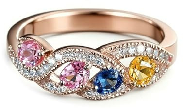 Skcess 18K Roségold Damen Ring, Damen Ring Rosa Quarz Topas Citrin Rosa Moissanit Größe 65 (20.7)