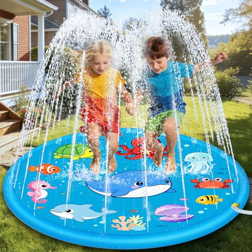 Chennyfun 68'' Kids Sprinkle and Splash Play Mat | Summer Garden Outdoor Spray Water Play,Sprinklers Games Garden Beach Spray Mat, Sprinkle Splash Water Pad Toys Pool Toy