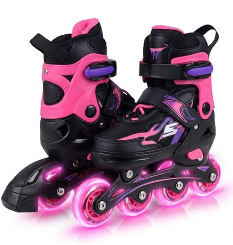 COSTWAY Rollschuhe Kinder, 4 Größen verstellbar, Inline Roller Skates für 5-7/7-9/9-14 Jahren, Inliner mit leuchtenden Rädern, Kinderrollschuhe drinnen & draußen für Jungen, Mädchen & Anfänger