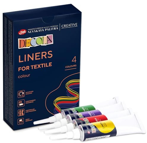 Decola - Klassische Textilfarben Set für Konturen 4x18ml | Hochpigmentierte Textil Farben in Rot, Violett, Grün & Gelb | Hergestellt von Nevskaya Palitra