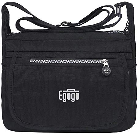 EGOGO Wasserdicht Nylon Damen Casual Umhängetasche Messengertasche Schultertasche Henkeltasche E303-6 (Schwarz)