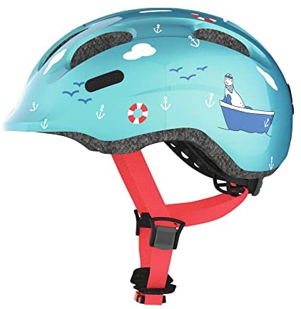 ABUS Kinderhelm Smiley 2.0 - Robuster Fahrradhelm für Mädchen und Jungs - Blau mit maritimen Muster, Größe M, Turquoise Sailor