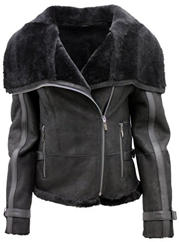 Infinity Frauen-kurze Schwarze Merino Schaffell-Flieger-Lederjacke M