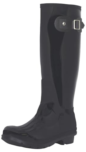Women's Waterproof Wellington Boots - Rubber Outdoor Walking Wellies with Side Buckle - Comfortable Slip-On Rain Boots for Gardening, Dog Walking, Festivals & Everyday Use - Grey Gloss - UK7/EU40