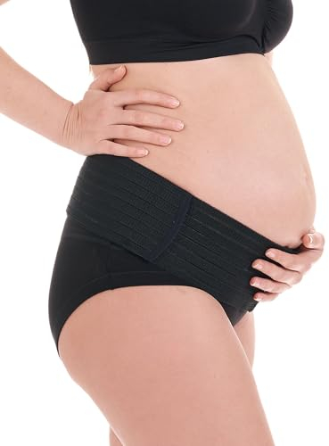 Herzmutter Bauchgurt stützend Schwangerschaft - Umstands-Stützgürtel - hohe Stützkraft - Bauchstütze größenverstellbar - 3200 (S-M, Schwarz)