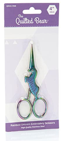 The Quilted Bear Stickschere im Einhorn-Stil mit Regenbogen-Ombré-Muster, 10,2 cm – scharfe Schere für Fäden und Stoffe, Stick- und Feinarbeitsschere für präzises Schneiden