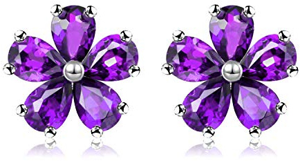 Uloveido 925 Sterling Silber Natürliche Granat 2CT Rote Stein Blume Ohrstecker für Mädchen CR003
