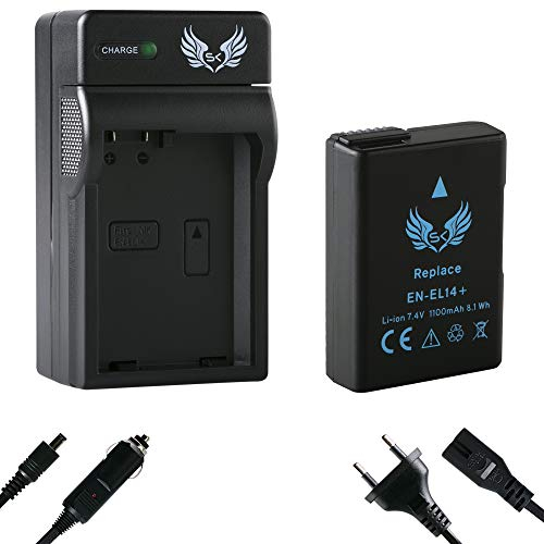 SK Akku Ersatz für Nikon EN-EL14 | 1100mAh | EN-EL14A + Ladegerät für Nikon D3300 D3400 D3500 D5100 D5300 D5500 D5600 DF // CoolPix P7000 P7700 P7800
