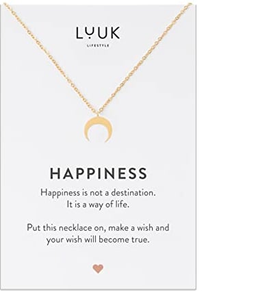 LUUK LIFESTYLE Wasserfeste Edelstahl Halskette mit Anhänger, moderner Schmuck, Geschenkidee für Damen, Glücksbringer für Frauen, feminin & filigran, Kette mit Mond I Sichel, gold