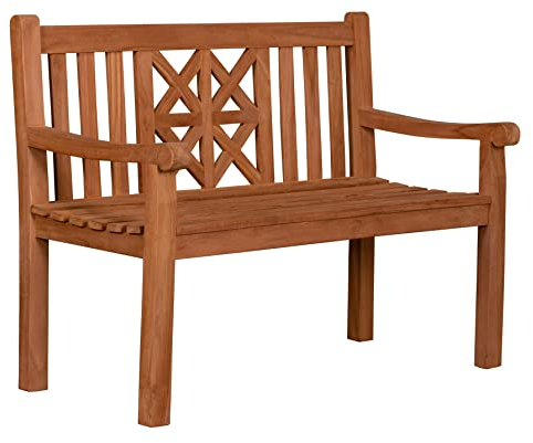 MR. DEKO® Gartenbank Sailor Teakholz | Holzbank mit Lehne | Friesenbank für draußen | 2-Sitzer 120x57x94 cm | Sitzbank Teak massiv & wetterfest für Garten Balkon Terrasse | Parkbank zum Relaxen