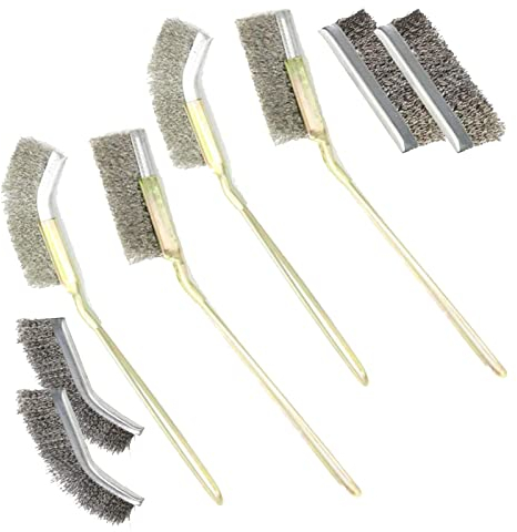 Mini Cepillos Alambre,Xiuyer 8Pcs Acero Inoxidable Cepillos Metálicos Profesionales Set Curvo Recto para Limpieza Escoria Oxido Polvo