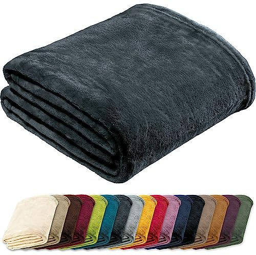 REDBEST Microfaserdecke Amarillo, Fleece-Wohndecke, Sofadecke anthrazit Größe 150x200 cm - kuscheliger Teddyfleece, extra weich warm, pflegeleicht, waschbar