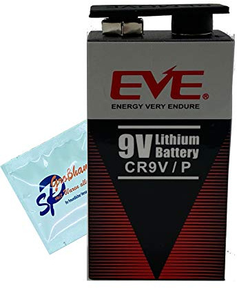 1 Stück EVE 9V Lithium Lithium Li-SOCl2 E-Block CR9V-P 1200 mAh für Rauchwarnmelder, RWM, Brandmeldeanlagen, Feuermelder Langzeitbatterie - inkl. 1 x Reinigungstuch von SP Großhandel (1)