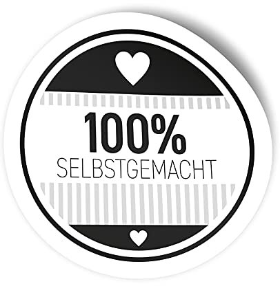 itenga 50x Etikett 100% selbstgemacht Sticker Aufkleber modern schwarz weiß selbstklebend für Marmelade Einmachgläser Geschenke - hochwertiges Papier - rund 4cm
