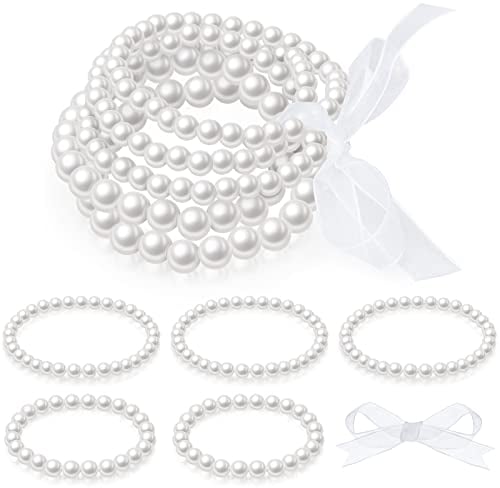 Yaomiao 10 Stücke Perlenarmband für Braut Party Hochzeit Künstlichen Perlen Armband Set Weiß Perlen Stretcharmband Stapelbares Armband Sets für Damen JGA 1920 Zubehör