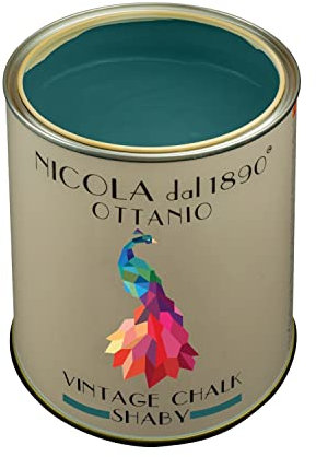 Vernice Vintage Chalk Shabby a Base di Acqua, per Interni ed Esterni, Aspetto Opaco, Made in Italy, Colore Ottanio - Formato 2,5 lt