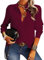 NONSAR Damen Bluse Elegant V-Ausschnitt Hemden Langarm Casual Arbeit Oberteile mit Knöpfen Hemd Lose Langarmshirt Einfarbig Tops (9337M, Weinrot)