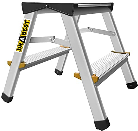 Drabest Alu Leiter Klappbar 2x2 Stufen Zweiseitige Klappleiter max 150 kg Tritthocker TÜV Zertifiziert