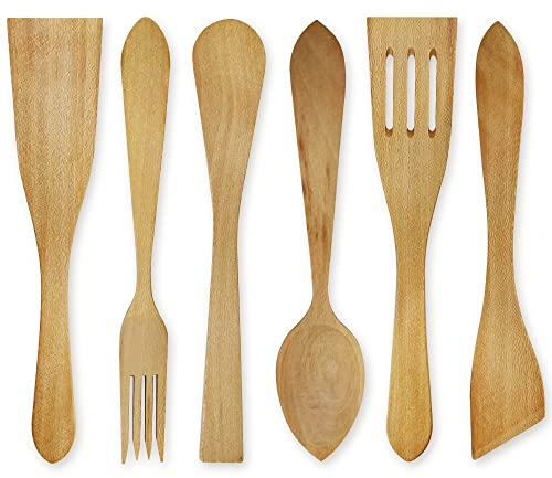 Utensilios de Cocina Madera. Pack Utensilios Cocina 6uds Set Espatulas de madera Cucharas de madera y Accesorios Cocina Set Utensilios Originales para Pure Sarten. Estpátulas de Madera