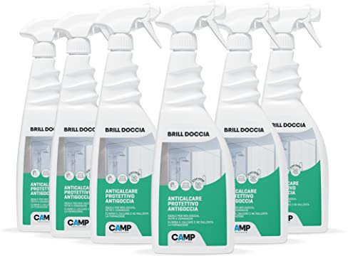 CAMP Brill Doccia- Anticalcare Protettivo Antigoccia, Detergente Vetri Ceramiche Box Doccia ad Azione Brillantante, Rimuove e Previene la Formazione di Calcare, Prodotti Pulizia Casa e Bagno, 6x750ml