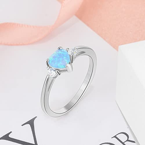 LOKILOKI Classique Éternel Coeur Anneaux Couleur Argent Bleu Rose Blanc Opale Femmes Bague De Fiançailles Bague Bijoux De Mode pour Les Femmes