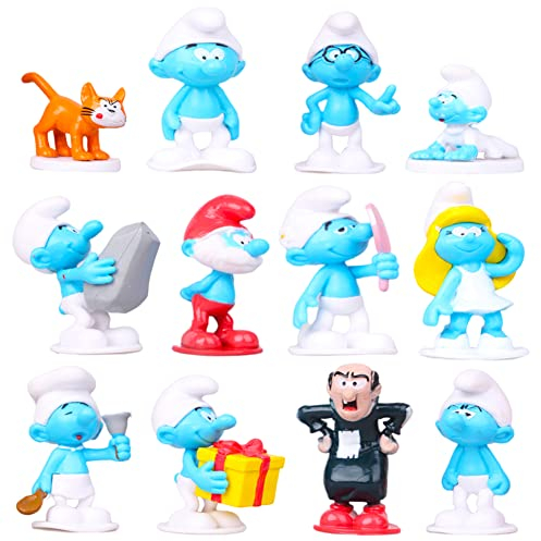 The Smurfs Cupcake Figuren Set - 12 Stück Cake Topper für The Smurfs, Mini Figuren Set für Mädchen/Junge Kindertag Kuchendekoration Geburtstags Party