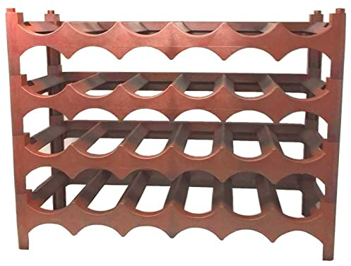 Tradineur - Botellero de plástico apilable para 24 botellas con 4 filas de 6 botellas 46 x 60 x 23 cm (alto x ancho x profundo) color marrón