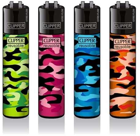 Clipper® 4er Set Camouflage Lighter Flints Feuerzeug Schlüsselanhänger Flaschenöffner