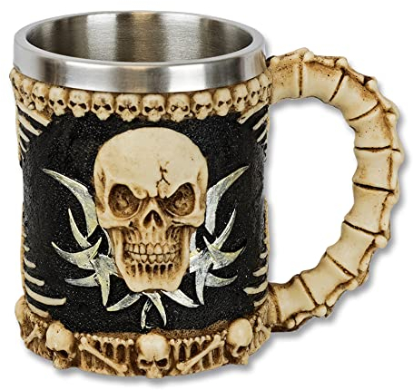Jarra Taza CALAVERA HUESOS | Acero Inoxidable 3D, Medieval Viking Warrior Skull Armor Drinking Mug,Taza de Drinkware Jarra de Cerveza, Bebida,Decoración Halloween, Party Trick Cup 39036