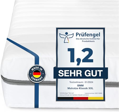 BMM Matratze 100x190 cm Klassik XXL Härtegrad H4 extra fest/Kaltschaummatratze Öko-Tex Zertifiziert/ergonomische 7 Zonen Matratze Höhe 12 cm/Matratzen produziert in Deutschland