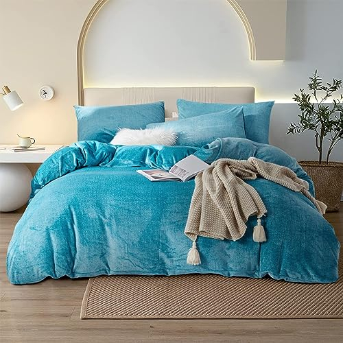 YASMENG Warme Winter Bettwäsche 135x200cm Türkis Flauschige Plüsch Bettwäsche Super Weich & Kuschlig Hochwertige Bettbezug Set mit Reißverschluss und 1 Kopfkissenbezug 80x80cm