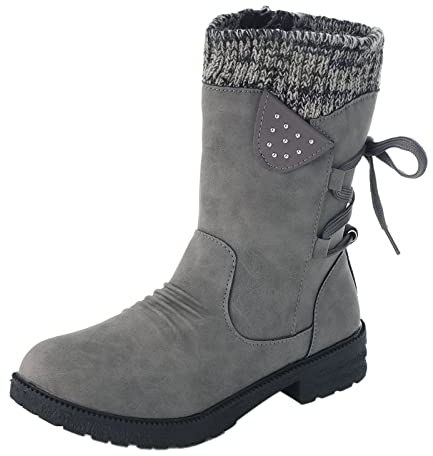 Stivaletti da donna, per il tempo libero, da neve, invernali, caldi, stile retrò, alla moda, per l'inverno, per l'autunno, per l'inverno, grigio., 42 EU