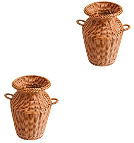 Cabilock 2 STK Vase Aus Rattanimitat Pflanzgefäß Aus Seegras Hohe Vasen Für Den Boden Bauernkorb Flechten Rustikaler Blumenkasten Geflochtene Glasvase Grasvase Blumenkorb Plastik Büro Weide