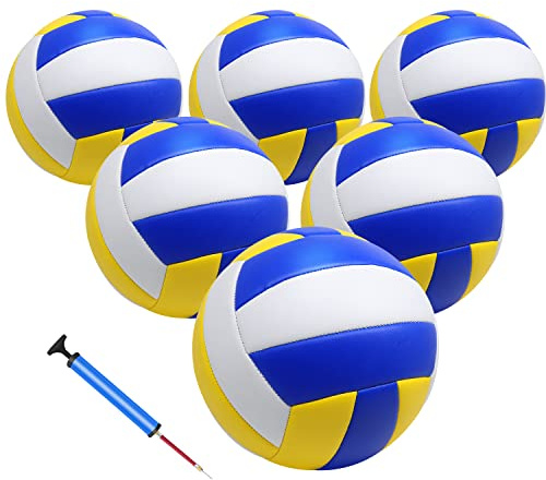 Zantrech 6 Pack Official Size 5 Volleyball Balls of Composite Leather Inflatable with Pump for Womens, Mens, for Outdoor, Indoor, Beach, Pool