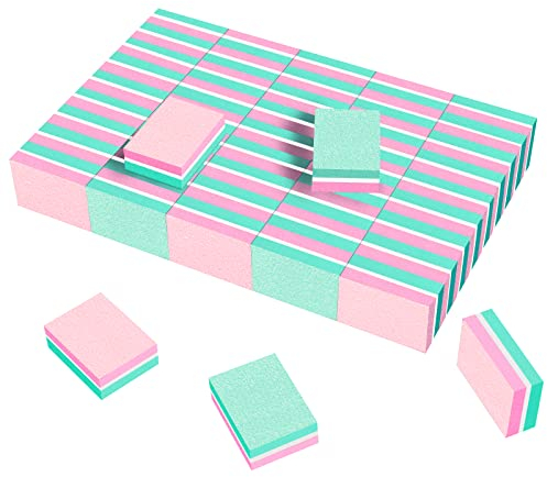 CGBE 50 Piezas Bloque de Lima Para Uñas, Taco Pulidor Uñas Doble Cara Grano 100/180, Bloque Pulido Uñas Profesional, Lima Pulidora Uñas Lavable para Uñas Gel y Acrílico, Rosa/Verde
