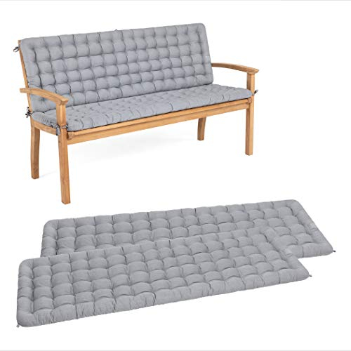 HAVE A SEAT Living - Gartenbank Auflage mit Rückenteil 140 cm - Bequemes Gartenbankauflagen Set - Waschbar bis 95°C, Orthopädisch, Wetterfest - Made in Germany (2X 140x48 cm, Hellgrau)