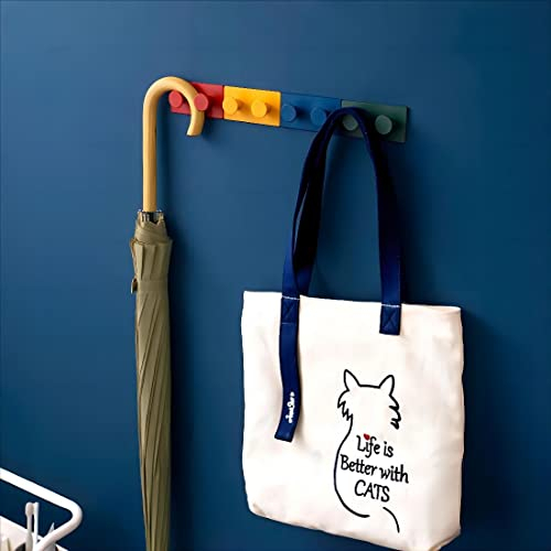 tikono 4er-Pack Lustige Block-Wandhaken-Set, entzückende Kinderzimmer-Dekor-Kleiderbügel, kreative Wandhalterung, bunte und coole Heim-Gadget-Halter zum Aufhängen von Hüten, Kleidung, Kopfhörern