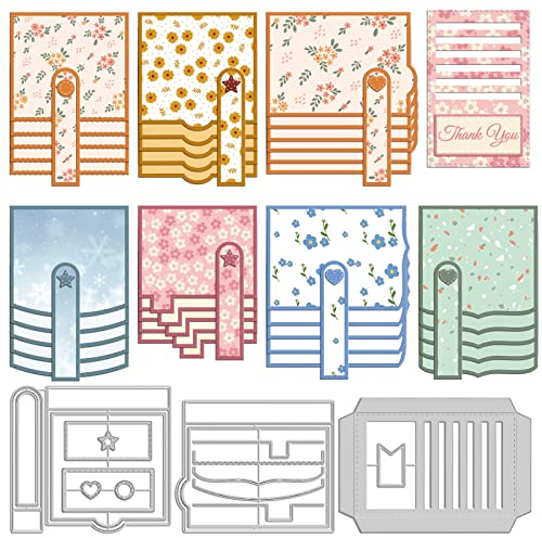 INFUNLY 8 Stile Quadratische Stanzformen Wasserfall-Klappen-Stanzung Genähtes Schlitz-Tag-Stanzung Nesting-Stanzformen-Set Metall-Stanzformen Für Kartenherstellung Tagebuch-Stanzformen Für DIY