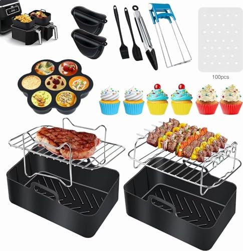 Dual Air Fryer Accessories for Ninja: Silicone Air Fryer Liners for Ninja Af400uk Af300uk Tower T17088 - Reusable Airfryer Basket Rack for Salter Instant Vortex Dual Zone Air Fryer