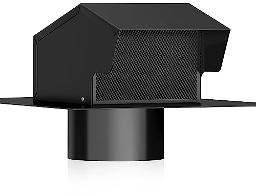 Removable Roof Vents, Hon&Guan 4 Inch Roof Dryer Vent for Houses, Galvanized Steel 4 Inch Exhaust Vent for Ventilation System-with Damper, Black.