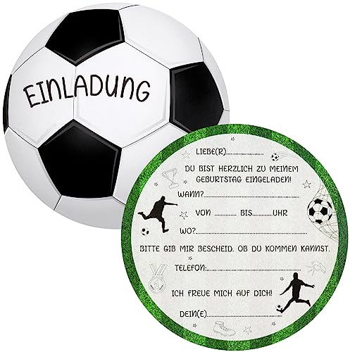 Fowecelt Fussball Geburtstag Einladungskarten Kindergeburtstag: 12 Fußball Einladungskarten Kindergeburtstag Junge 15cm Rund Fussball Einladung im Soccer Design für Jungen Mädchen Kinder