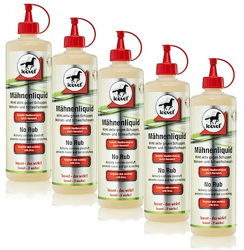 RL24 leovet - Mähnenliquid für Pferde – 5 x 500 ml (5er Set) | Haarwasser gegen Schuppen, Mähnen- & Schweifscheuern – Lotion macht schuppenfrei – gegen Juckreiz – Pferdepflege