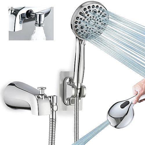 YASINU All Metal Bathtub Faucet with Sprayer 10 Settings, Fit for 1/2 inch or 3/4 inch Thread Pipe, 1/2 inch Slip on Pipe,Tub Spout with Diverter Chrome